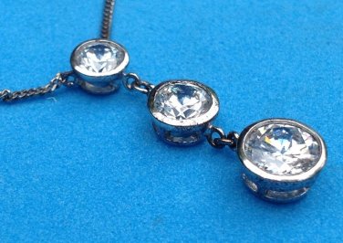 STERLING SILVER CZ GRADUATED STONE PENDANT NECKLACE 16" LONG -BEAUTIFUL PIECE!!
