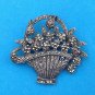 BEAUTIFUL VINTAGE STERLING SILVER MARCASITE FLOWER BASKET PIN 2" X 3/4"