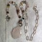 STUNNING HANDCRAFTED SILVER MIX STONES NECKLACE ROSE QUARTZ CRYSTAL SEMI PREC.