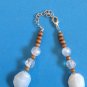 WOOD CREAM COLORED BEADS CLEAR & WHITE BEADED NECKLACE UP TO 18" LONG