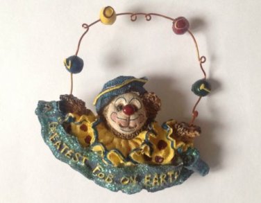 JUGGLING CLOWN BEAR RESIN PIN "2001" "GREATEST FOB ON EARTH" 2 1/2" X 2 3/4"