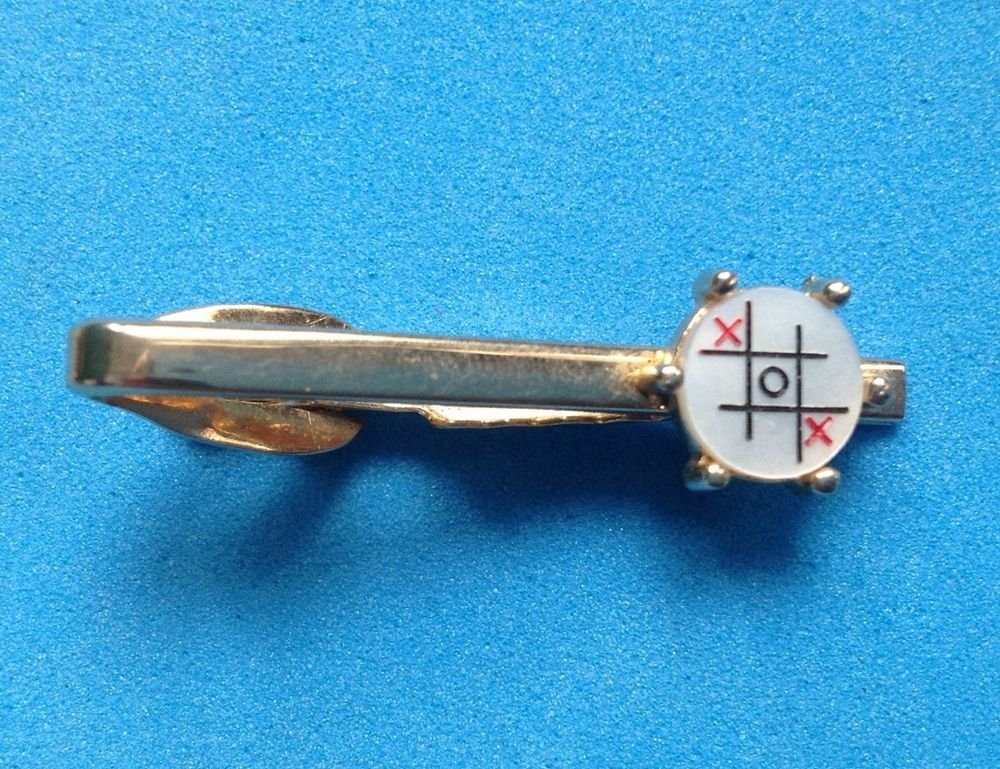VINTAGE GOLD TONE TIC TAC TOE TIE BAR CLASP 1 5/8" X 3/8" IN DIAMETER- DIFFERENT
