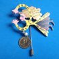 "ROSS" FLYING LADY HAND PAINTED DANGLING COIN 2 1/4" STICK PIN 2 1/2" X 1 1/2"LADY