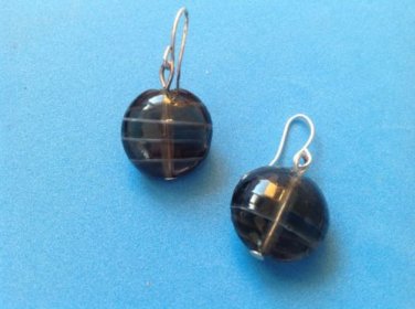 DARK GRAY WITH SOFT BLUE GRAY SWIRL MURANO GLASS? DANGLING PIERCED EARRINGS 1"