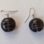 DARK GRAY WITH SOFT BLUE GRAY SWIRL MURANO GLASS? DANGLING PIERCED EARRINGS 1"