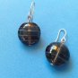 DARK GRAY WITH SOFT BLUE GRAY SWIRL MURANO GLASS? DANGLING PIERCED EARRINGS 1"