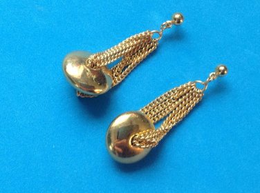 GOLD TONE DANGLING CHAIN & DISK PIERCED EARRINGS 2" X 3/4"