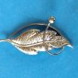 VERY ART DECO TEXTURED SILVER TONE LEAF SWIRL PIN 2 1/2" X  1 1/4"