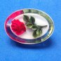 BEAUTIFUL RED ROSE ENCASED IN ACRYLIC VINTAGE PIN 1 5/8" X 1 1/8"...SO LIFE LIKE