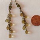 DELICATE DANGLING FACETED LIGHT TOPAZ COLORED STONES GOLD TONE PIERCED EARRINGS