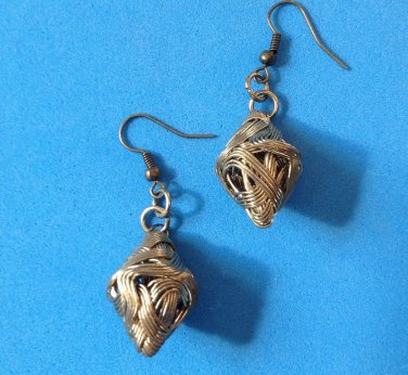 2 1/8" long gold tone wire diamond shape dangling pierced earrings.