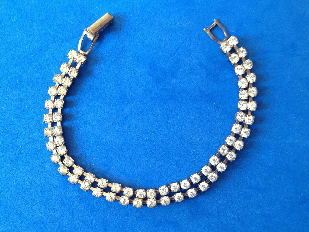 Double strand rhinestones bracelet 7" long delicate.