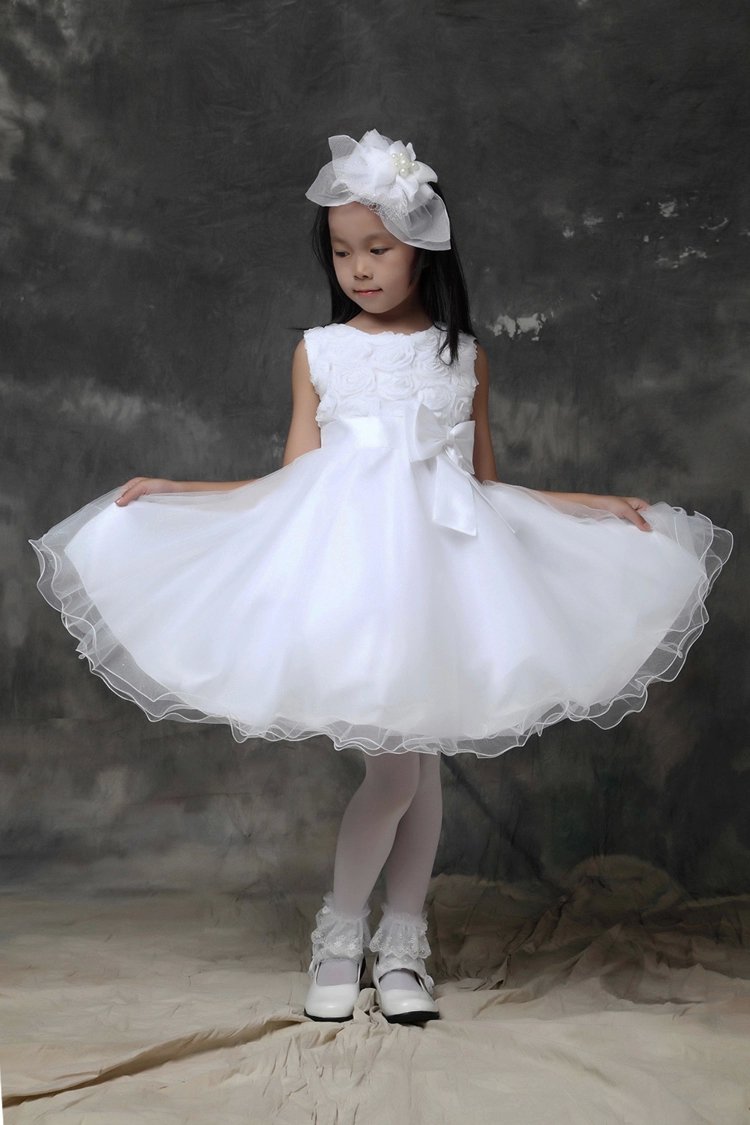 New Custom White/Ivory Flower Children Dresses Now-knot With Belt
