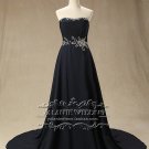 New Arrival Glamorous Full High Quality Chiffon Navy Blue Sleeveless Sweetheart Evening Dress