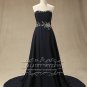 New Arrival Glamorous Full High Quality Chiffon Navy Blue Sleeveless Sweetheart Evening Dress