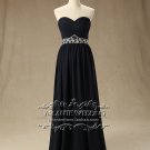 Custom Design Navy Blue Beading Chiffon  Off Shoulder Sleeveless Evening Dress