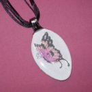 PINK BUTTERFLY Spoon Pendant / Necklace   Upcycle