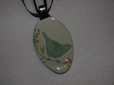 BLUE BIRD Spoon Pendant / Necklace   Upcycle