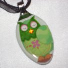 GREEN OWL Spoon Pendant / Necklace   Upcycle