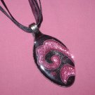 BLACK PINK SCROLL Spoon Pendant / Necklace   Upcycle