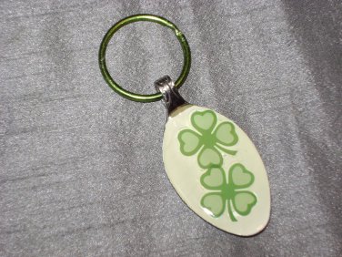 4 LEAF CLOVER ST PATTYS DAY Spoon Pendant Keychain   Upcycle