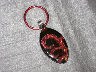 BLACK RED SCROLL Spoon Pendant Keychain   Upcycle