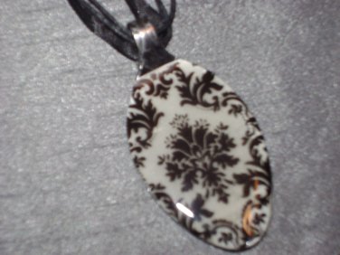 BLACK WHITE DAMASK Spoon Pendant / Necklace   Upcycle