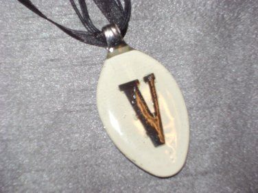 V INITIAL MONGRAM Spoon Pendant / Necklace   Upcycle