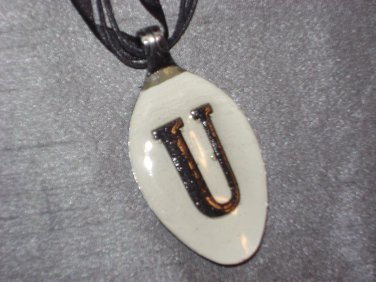 U INITIAL MONGRAM Spoon Pendant / Necklace   Upcycle