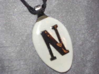 N INITIAL MONGRAM Spoon Pendant / Necklace   Upcycle
