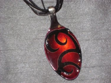 BLACK RED SCROLL Spoon Pendant / Necklace   Upcycle