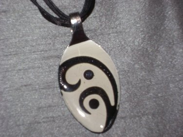 BLACK WHITE SCROLL Spoon Pendant / Necklace   Upcycle