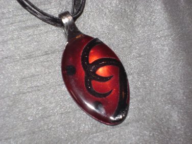 RED BLACK SCROLL Spoon Pendant / Necklace   Upcycle