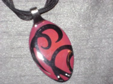 PINK BLACK SCROLL Spoon Pendant / Necklace   Upcycle