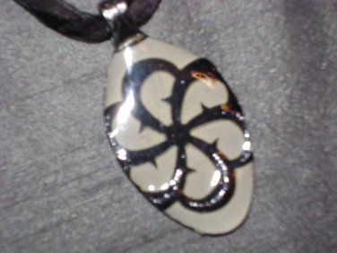 BLACK WHITE SCROLL Spoon Pendant / Necklace   Upcycle