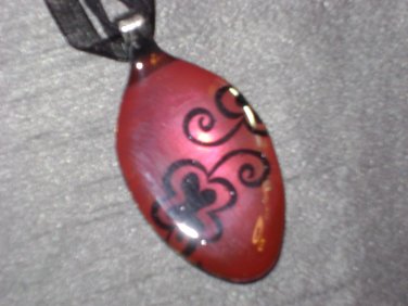 PINK SCROLL Spoon Pendant / Necklace   Upcycle