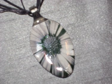 BLACK WHITE DAISY Spoon Pendant / Necklace   Upcycle