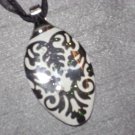 BLACK WHITE DAMASK Spoon Pendant / Necklace   Upcycle
