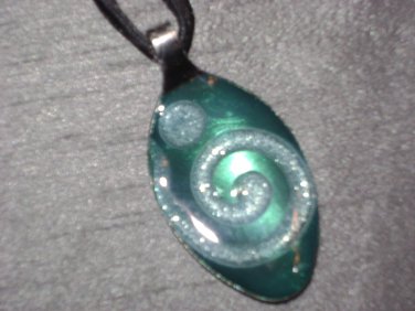 AQUA SCROLL Spoon Pendant / Necklace   Upcycle