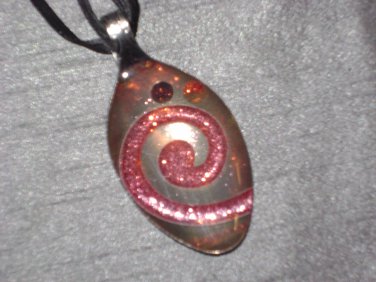 PINK PURPLE SCROLL Spoon Pendant / Necklace   Upcycle