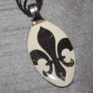 BLACK WHITE FLEUR DE LIS Spoon Pendant / Necklace   Upcycle