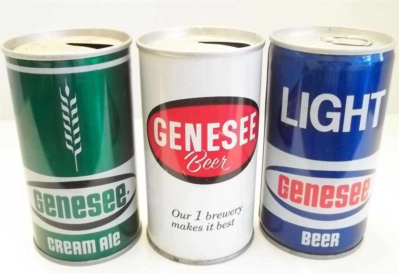 VINTAGE GENESEE LIGHT CREAM ALE ROCHESTER NY STEEL BEER CAN 3 LOT GREAT