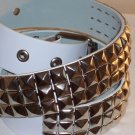 3 ROW SILVER PYRAMID STUDED LEATHER BELT WHITE SZ L 40