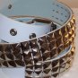 3 ROW SILVER PYRAMID STUDED LEATHER BELT WHITE SZ M 36