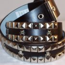 2 ROW PYRAMID SKULL& BONES LEATHER BELT BLACK SZ L