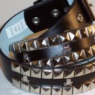 2 ROW PYRAMID SKULL& BONES LEATHER BELT BLACK SZ S 32
