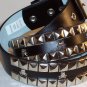 2 ROW PYRAMID SKULL& BONES LEATHER BELT BLACK SZ S 32