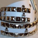 2 ROW PYRAMID SKULL & BONES LEATHER BELT WHITE SZ M 36