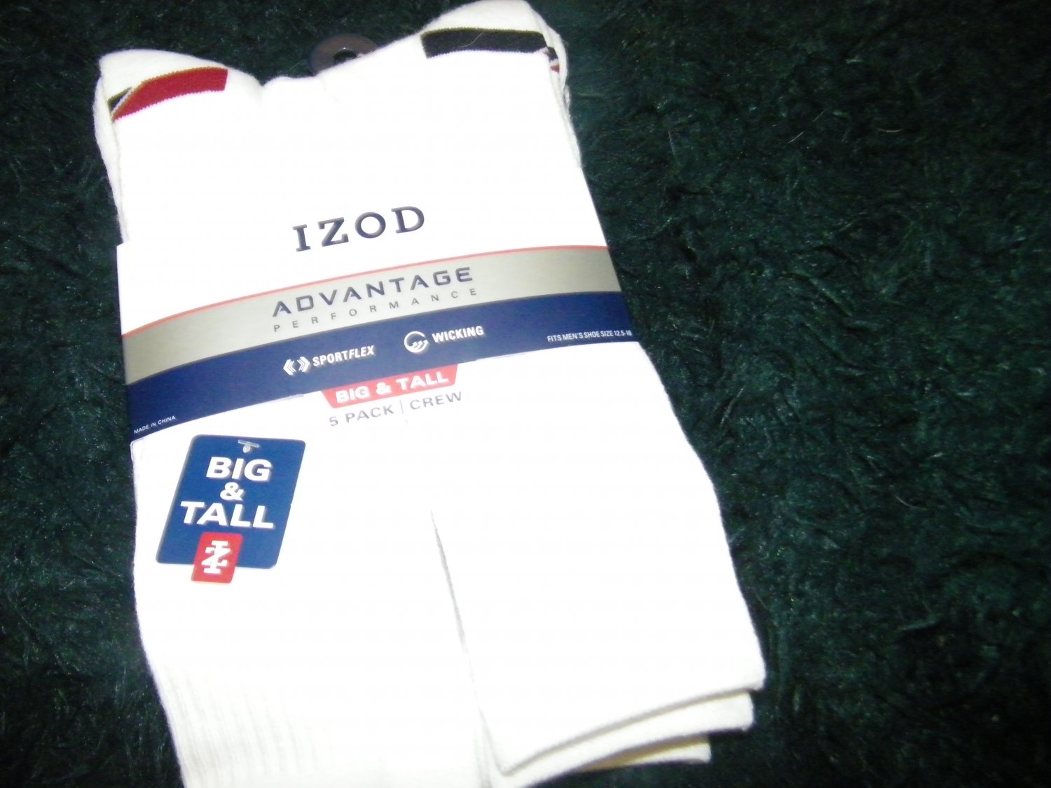 NEW 5 IZOD ADVANTAGE PERFORMANCE BIG & TALL CREW SOCKS