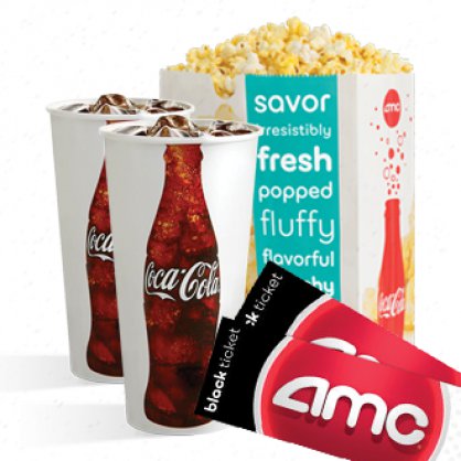 AMC Theaters 2 Black Movie E-Tickets, 1 Large Popcorn, and 2 Large Drinks